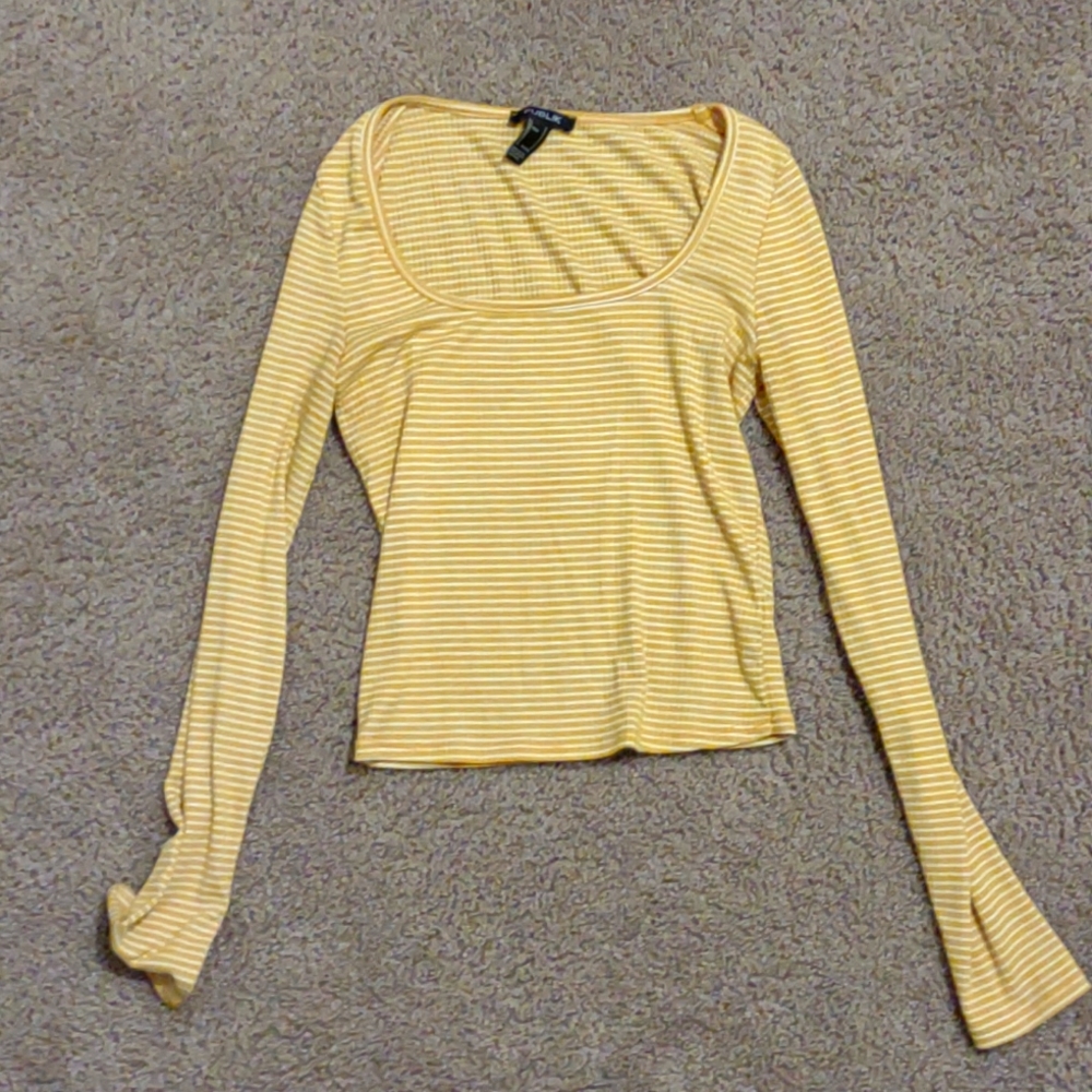 Yellow and white longe sleeve shirt